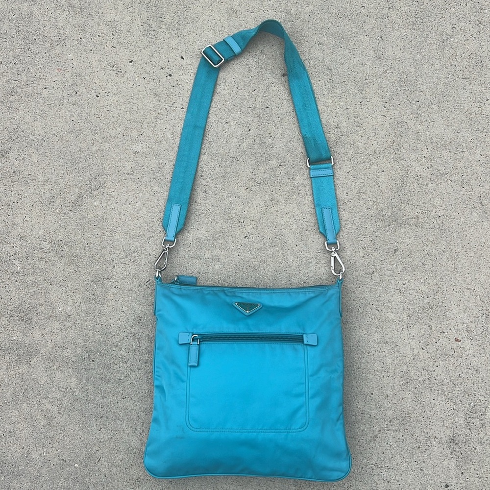 Prada Front Pocket Messenger Bag Tessuto Medium Crossbody teal - Picture 5 of 16